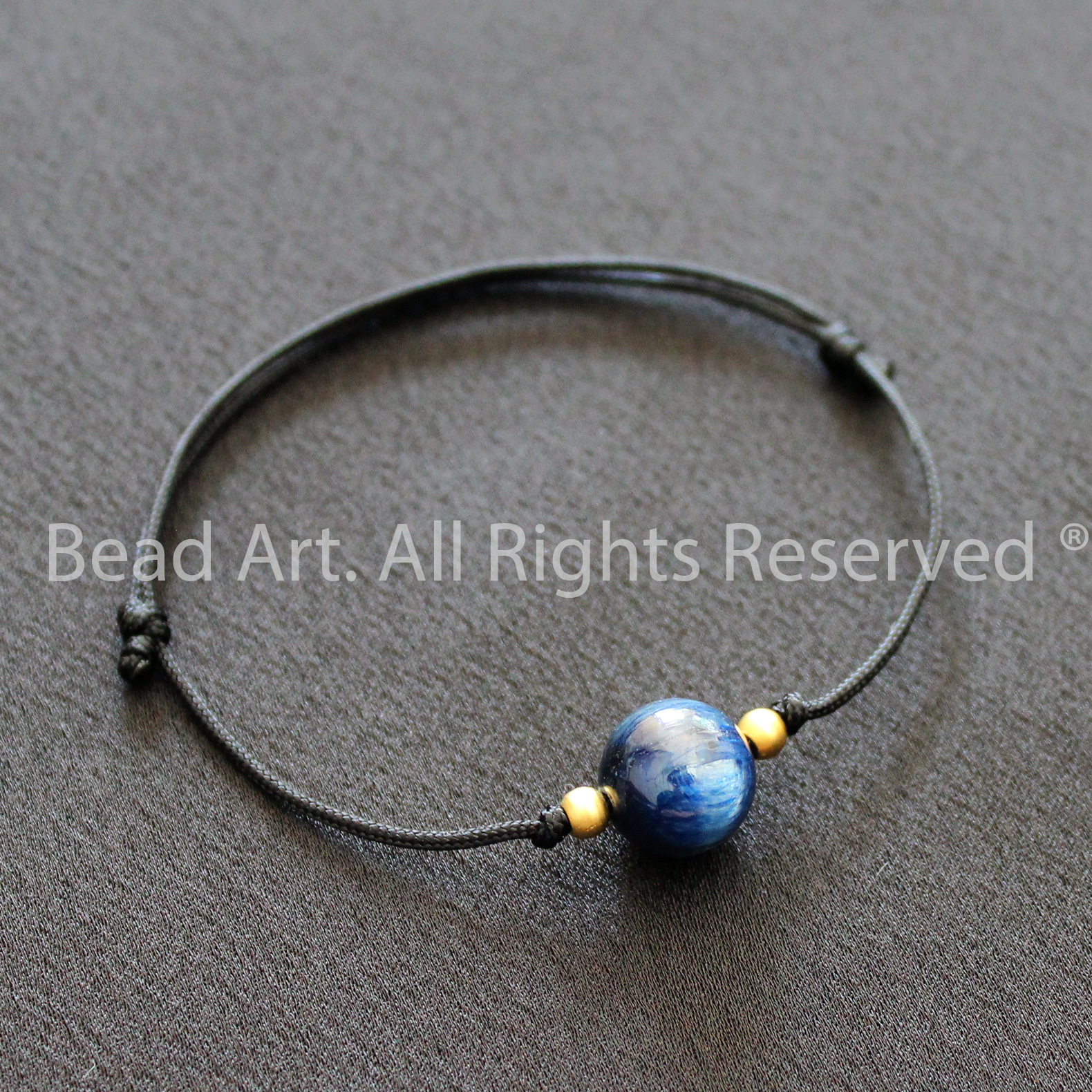 Vòng Tay Thắt Dây 10MM Đá Kyanite Xanh Dương Đậm Tự Nhiên Và Bạc 925, Vòng Tay Phong Thuỷ, Chuỗi Hạt, Mệnh Thuỷ, Mộc - Bead Art