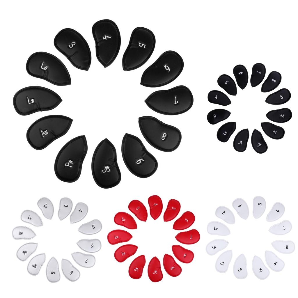 12 Pieces Waterproof PU Leather Golf Iron Head Cover Headcover Protector Set - Various Colors