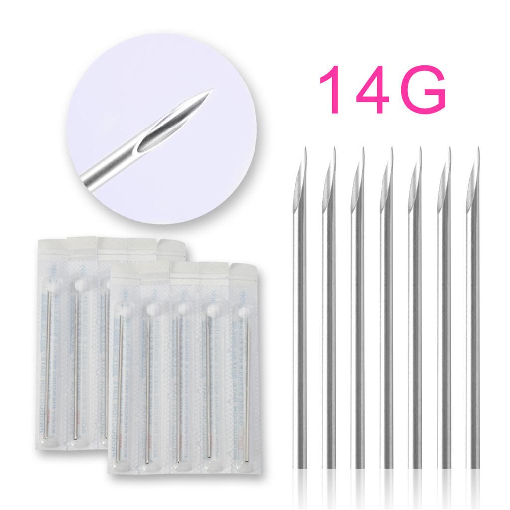 10 Pieces Stainless Steel Sterilized Piercing Needles For Navel Ear Lip 14g