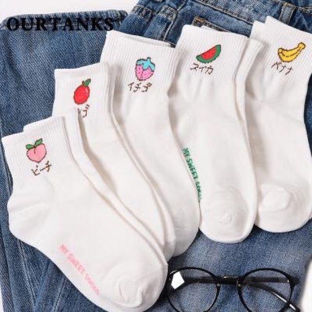 Combo 5 đôi tất trắng Xuất Nhật mix hình hoa quả - DMA store