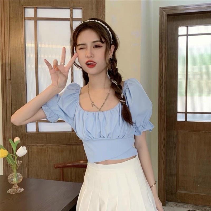 ÁO NỮ CROPTOP TAY BỒNG CỘT NƠ SAU LƯNG (DƯỚI 50KG MẶC VỪA)