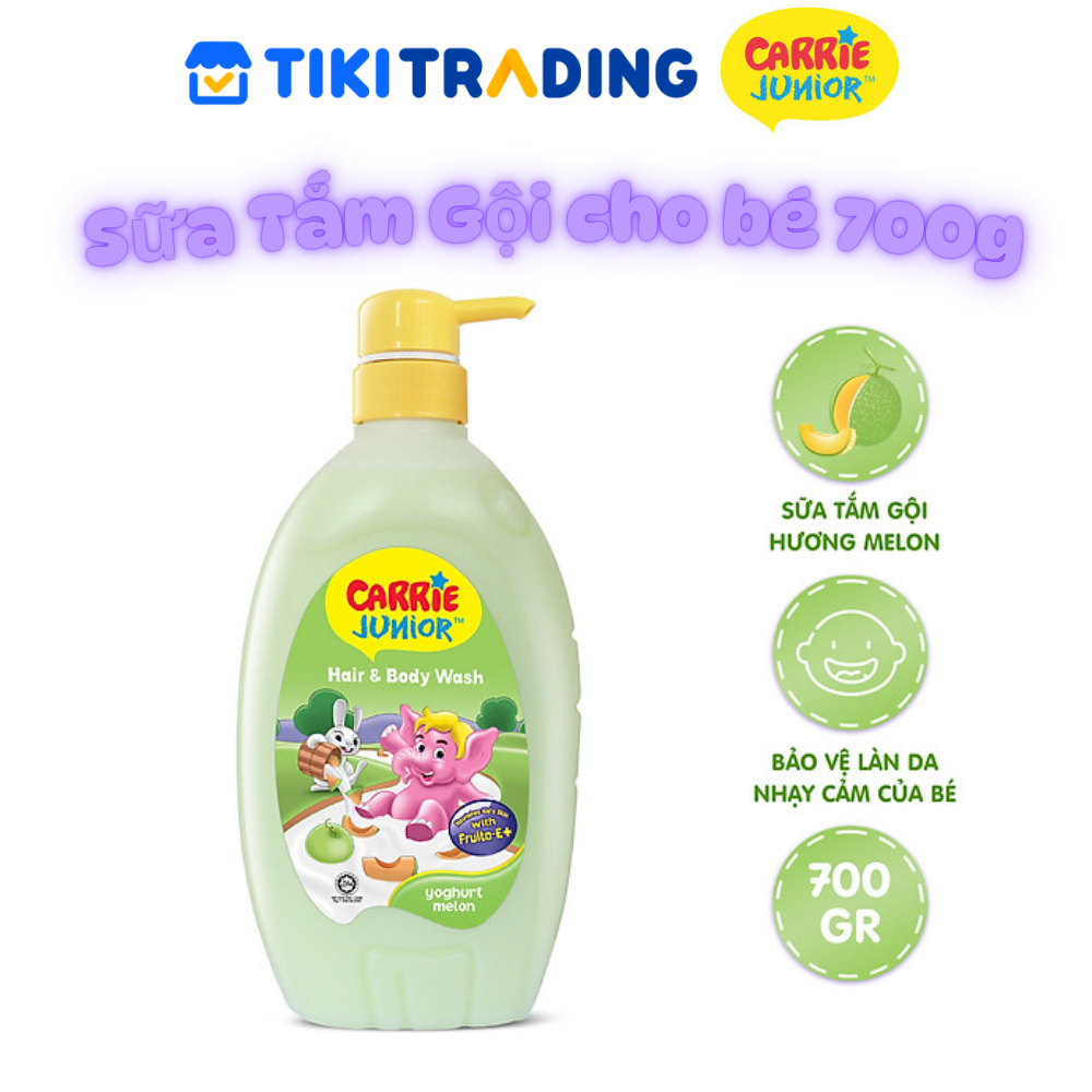 Chai Sữa Tắm Gội cho bé Carrie Junior Yoghurt hương trái cây thiên nhiên 700g