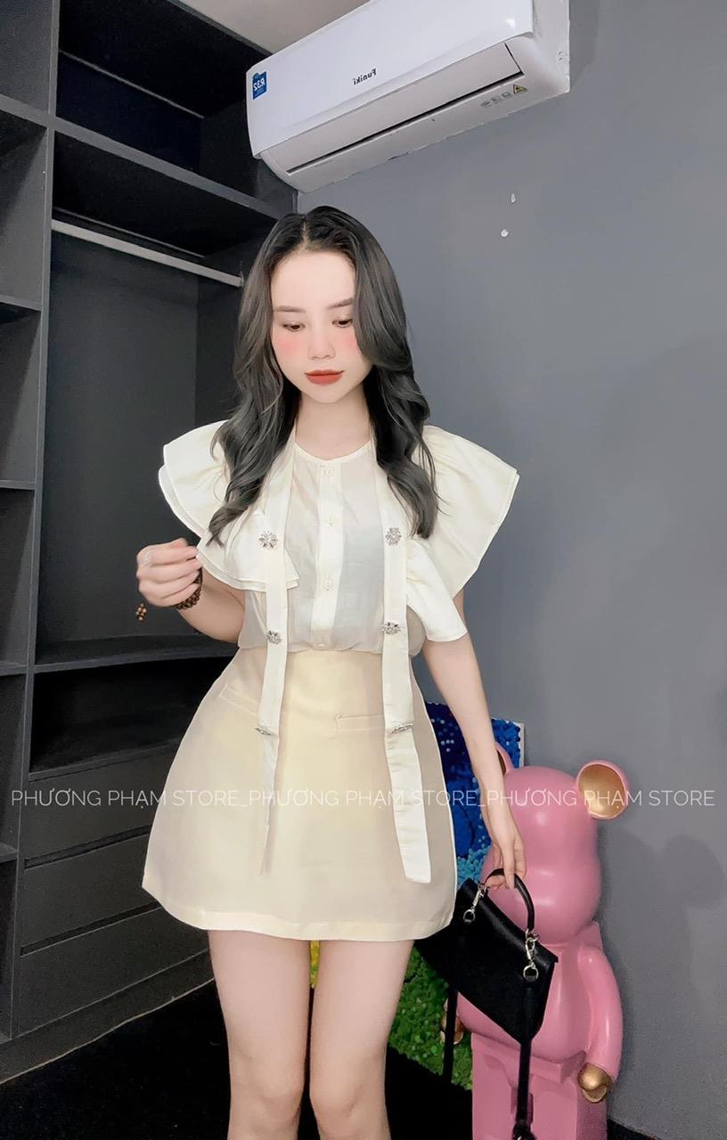 SET ĐI CHƠI, SET 2 MÓN ÁO TƠ KIỂU TAY BÈO PHỐI CHÂN VÁY DÁNG A CỰC KUTE