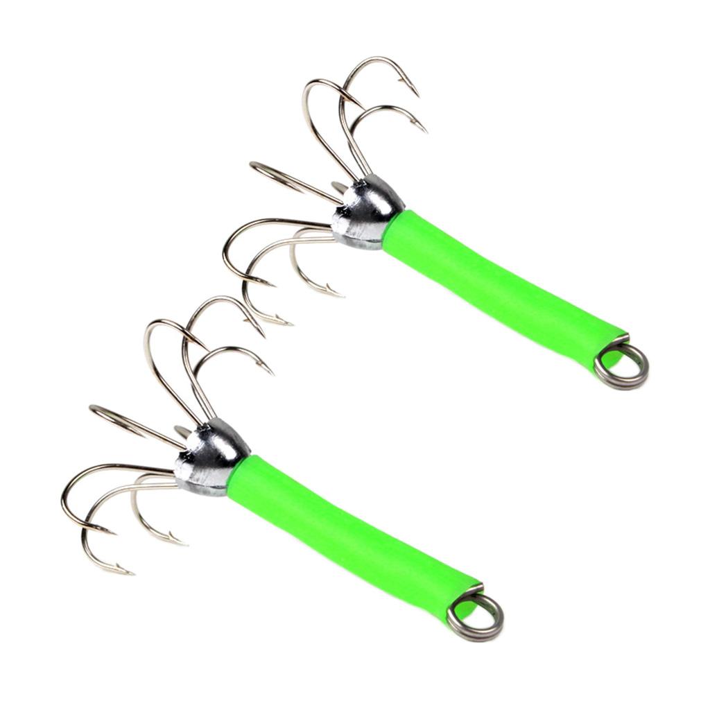 2 Pieces Fishing Lures Squid Jigs Hooks Freshwater Saltwater Bait Green