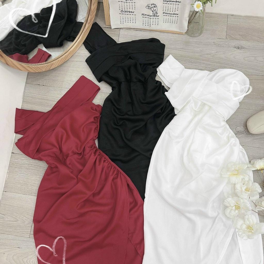 Đầm body dự tiệc trễ vai xếp ly sang trọng