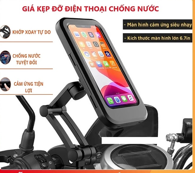 Giá Đỡ Điện Thoại Trên Xe máy, Xe Đạp Chống Nước ( TẶNG MÓC KHÓA GỖ)