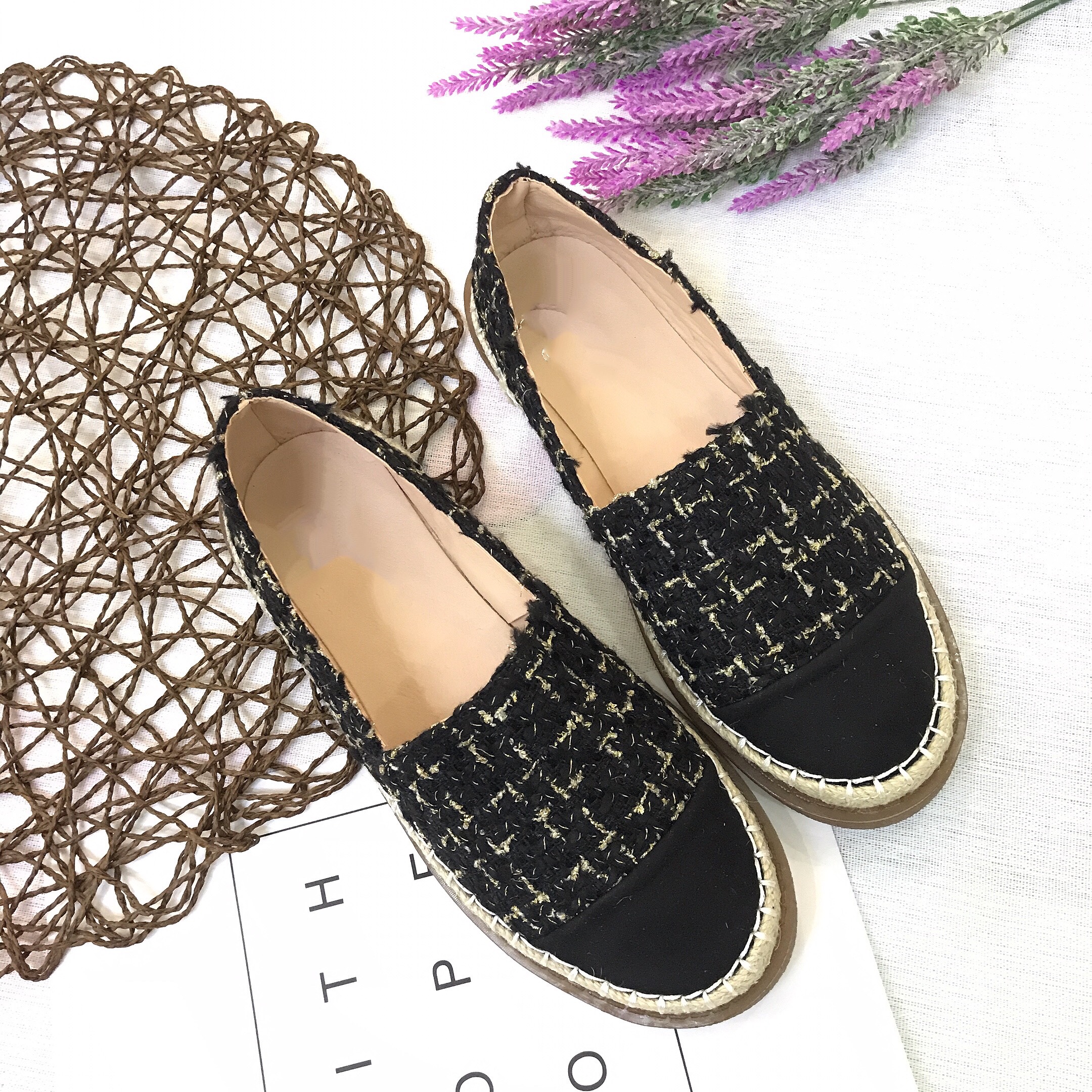 Giày lười slip on nữ bọc cói phối kim tuyến siêu xinh GL6