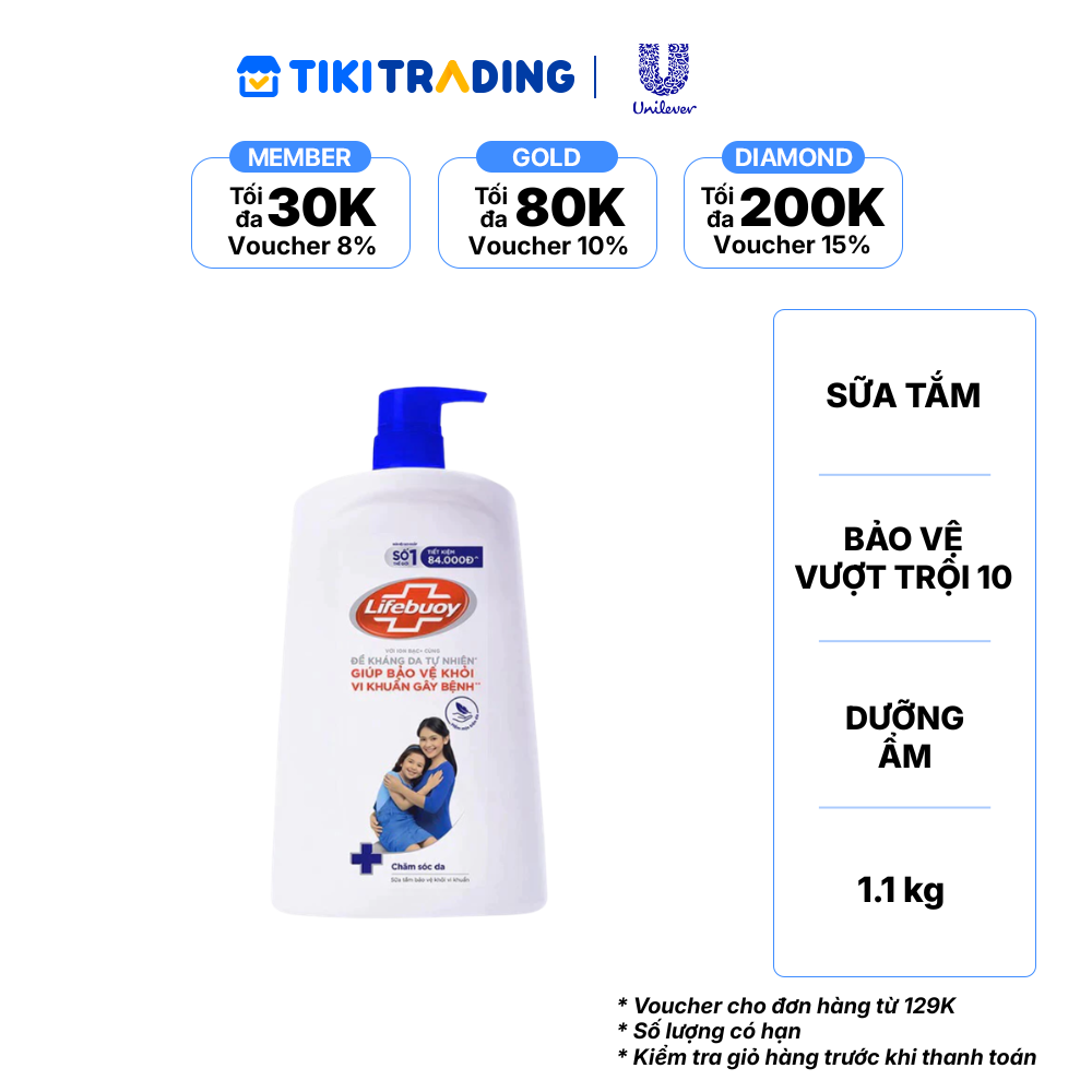 LIFEBUOY Sữa Tắm Chăm Sóc Da (Xanh Đậm) chai 1.1Kg