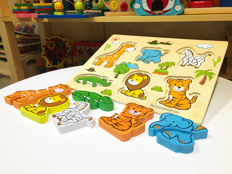 Bảng lắp ghép thú và nhận dạng 6 loại thú rừng 3D nổi