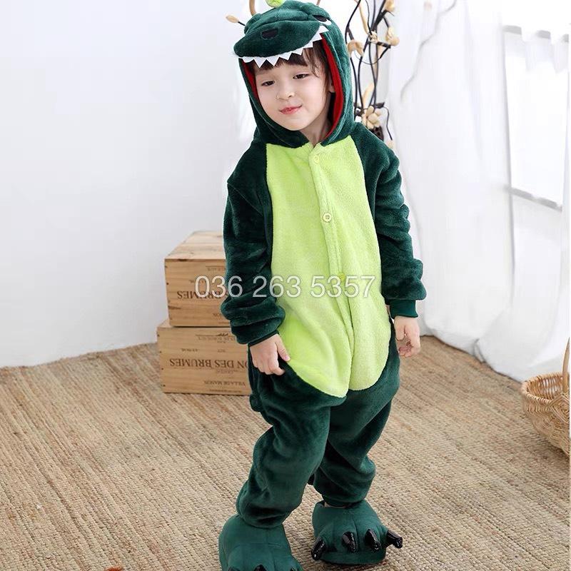 Bộ Đồ Thú Khủng Long Xanh - Bộ đồ hình thú đồ ngủ khủng long Xanh Trẻ Em
