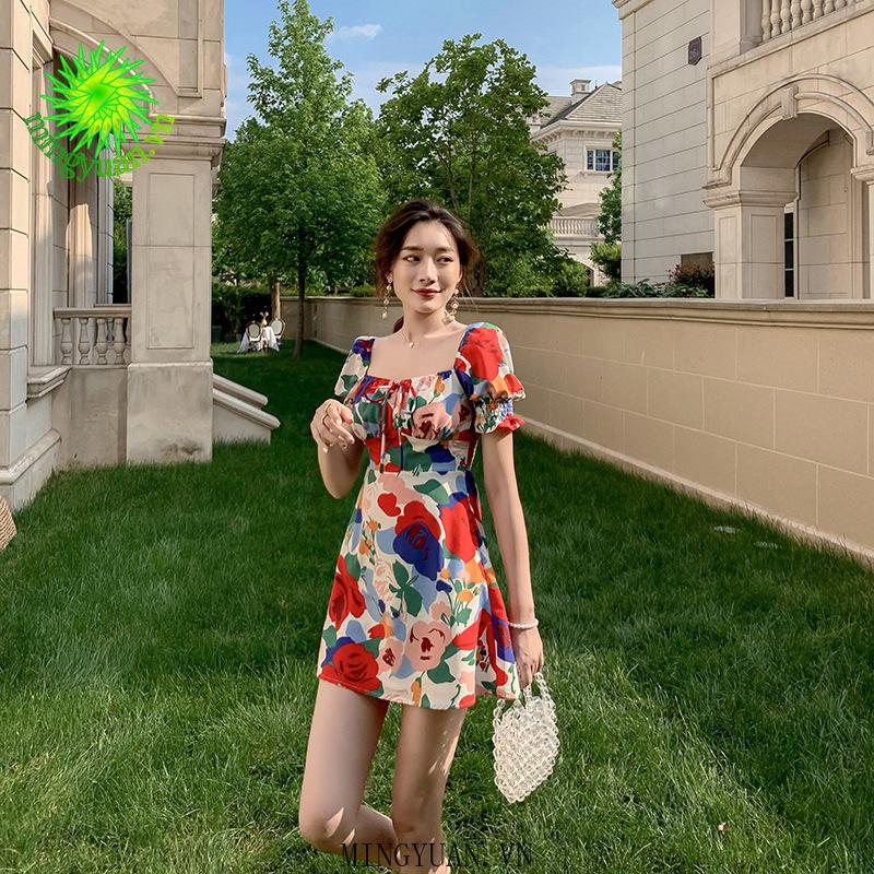 Đầm Trễ Vai Tay Phồng Họa Tiết Hoa Thời Trang Cho Nữ