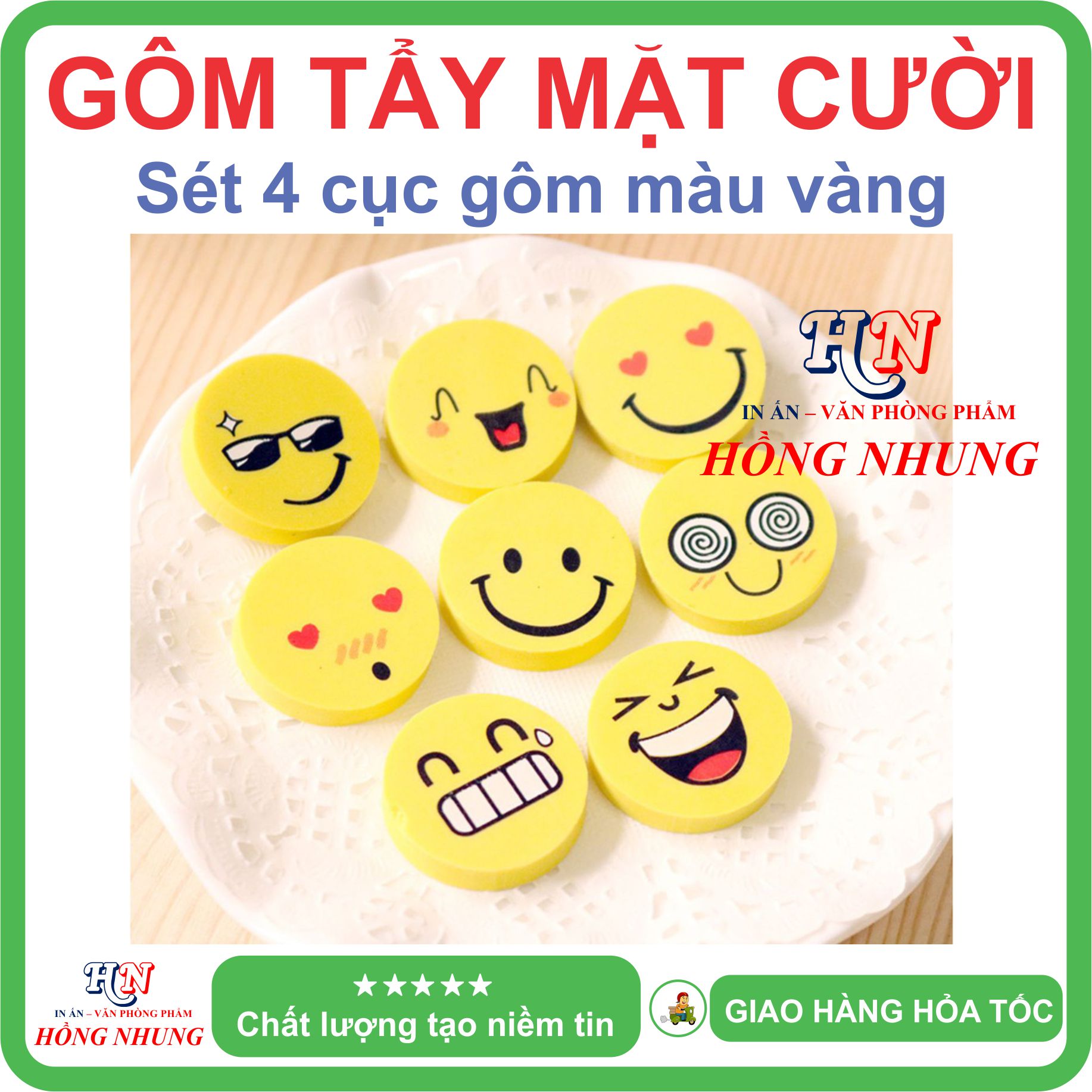 COMBO 4 Cục Gôm Tẩy Hình Mặt Cười - Màu Sắc Dễ Thương, Làm Qùa Cho Bé Yêu