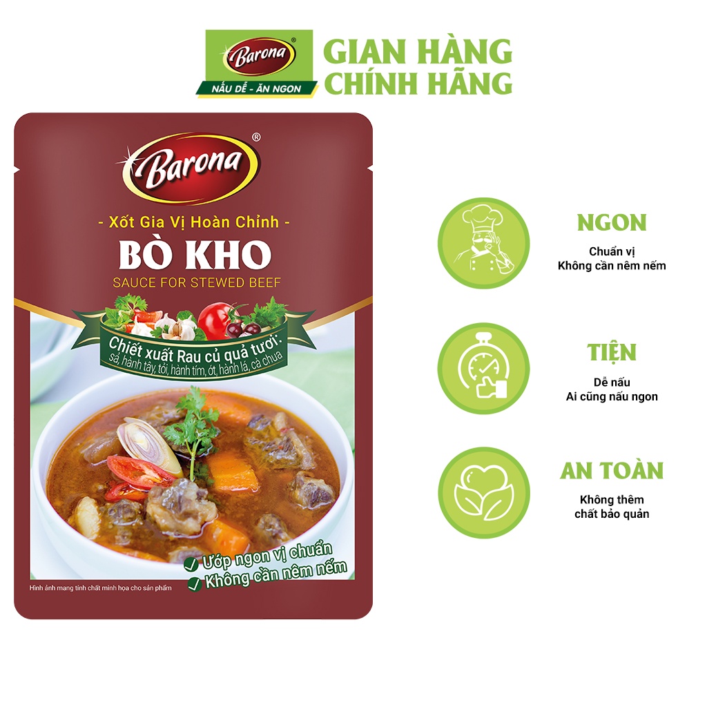 Combo Xôt gia vị hoàn chỉnh Barona: 1 Bò kho + 1 Thịt Nướng Hàn Quốc + 1 Thịt Nướng Sả
