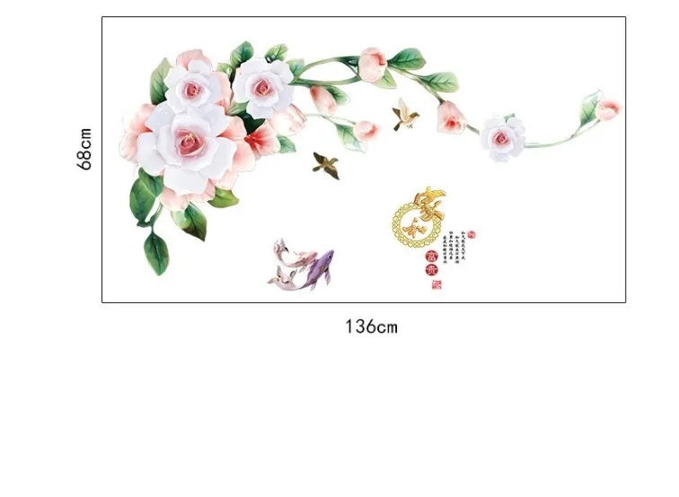DECAL DÁN TƯỜNG ĐÔI HOA HỒNG TRẮNG CÁ CHÉP - HP857