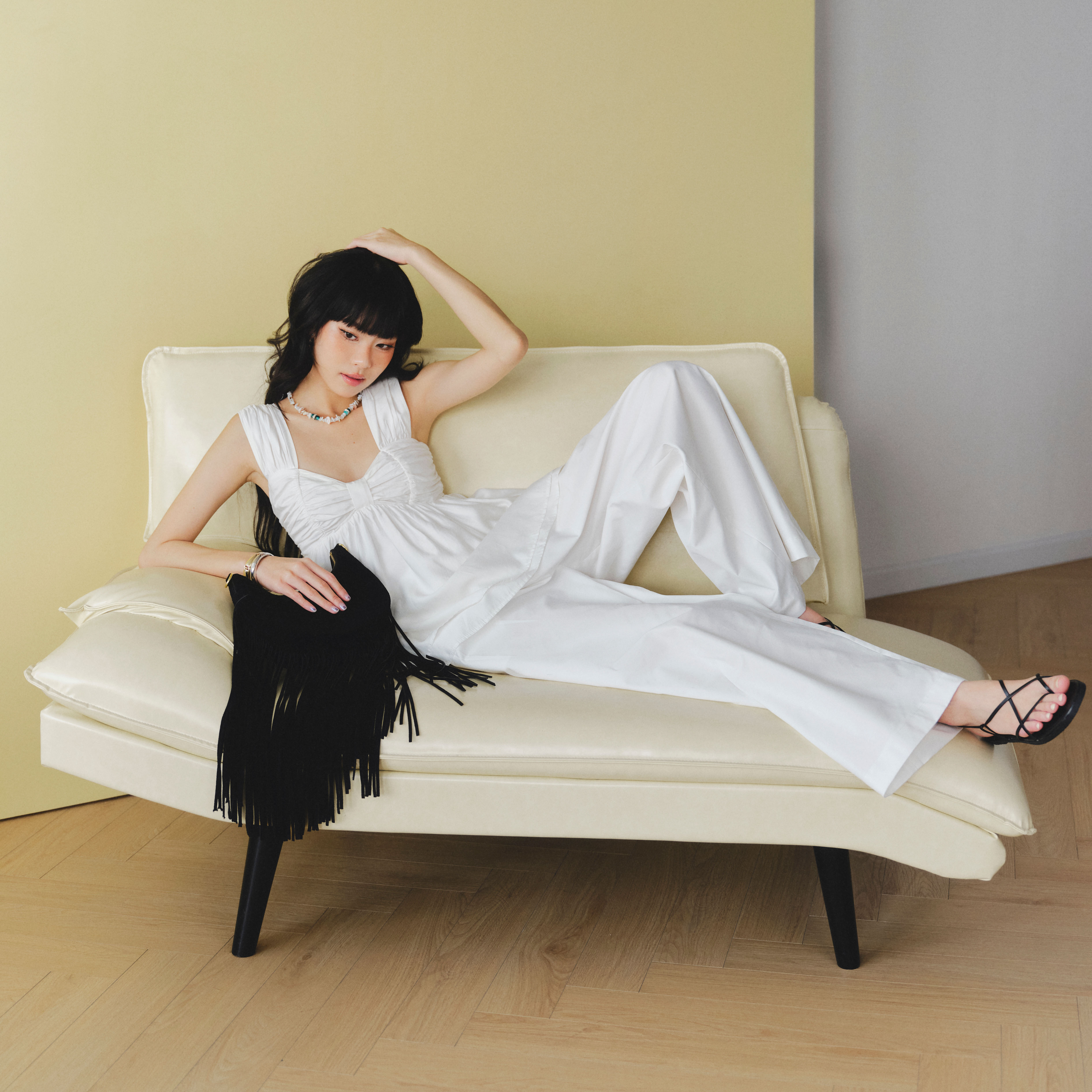 DOTTIE - Quần ống rộng xếp ly - Trắng - Q0397