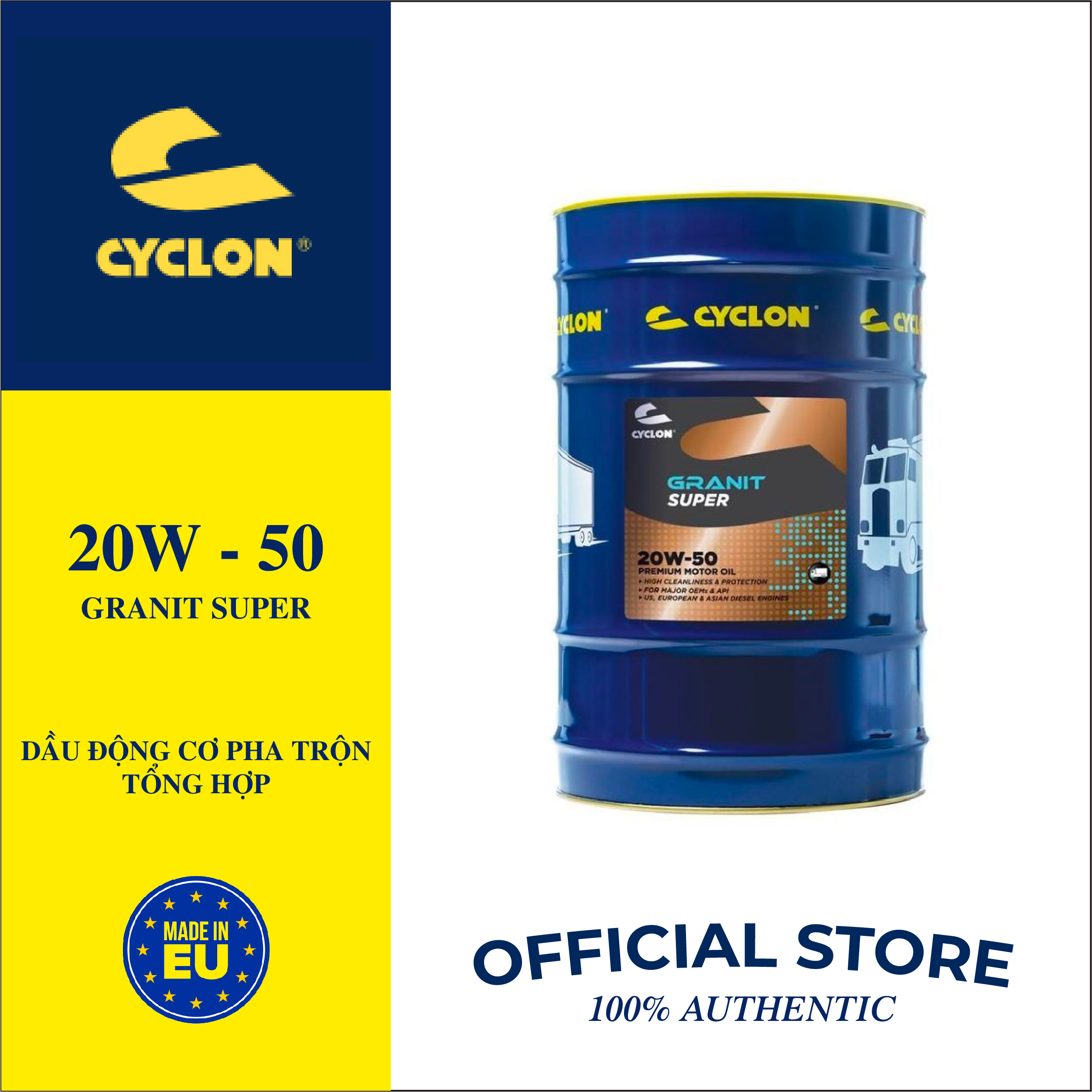 Dầu động cơ diesel hiệu suất siêu cao CYCLON GRANIT SUPER SAE 20W-50, 25 lít