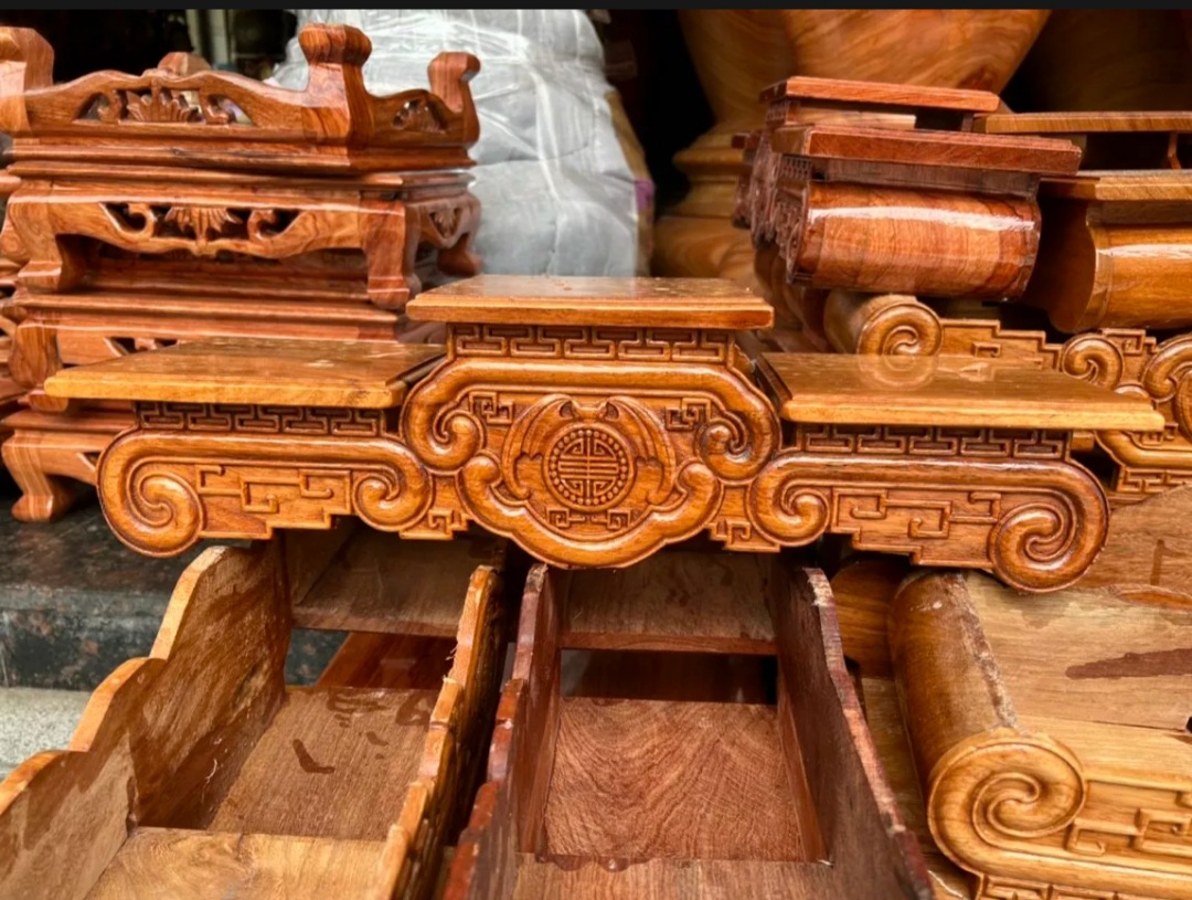 Đế kê bát nhang - Tam sơn đế cuốn gỗ hương mặt 16 cm