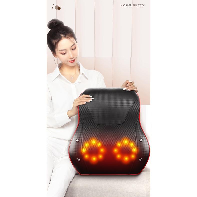 Gối Massage Hồng Ngoại 16 Bi Bản Nâng Cấp, Mát Xa Vai, Cổ, Gáy, Cột Sống Lưng Đa Năng - Bọc Da Cao Cấp