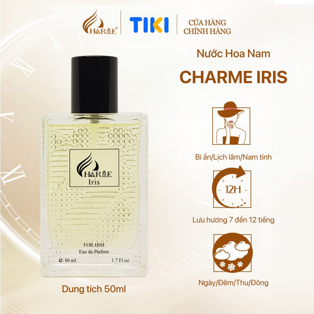 Nước Hoa Nam Quyên Ru, Charme Iris, Thơm Lâu, Sanh Điêu Ca Tinh, Lưu Hương Ca Ngay, 50Ml