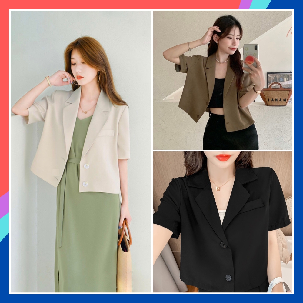 Áo Blazer Croptop Nữ Dáng Ngắn Mùa Hè Form Chuẩn Dễ Phối Đồ Áo Khoác Vest Croptop 2 Khuy Chất Tuyết Mưa Cao Cấp Hàn Quốc