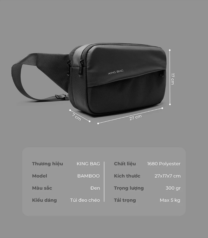 Túi Đeo Chéo KINGBAG BAMBOO vải trượt nước, nhiều ngăn tiện dụng - Hàng Chính Hãng