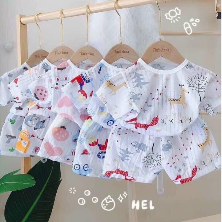 BỘ COTTON GIẤY CỘC TAY CÀI VAI CHO BÉ 5-15 KG, GIAO MẪU NGẪU NHIÊN