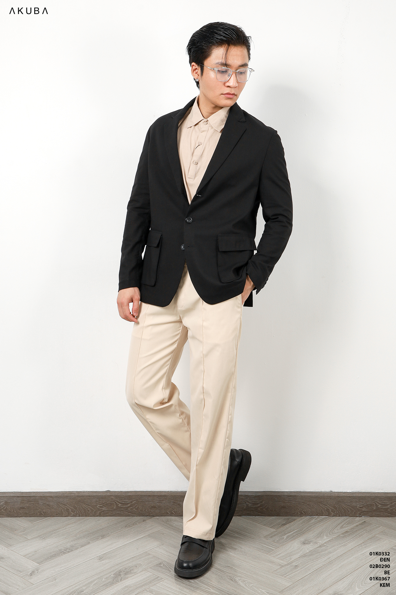 Áo Khoác Blazer Nam AKUBA, form slimfit, vải dệt fresco nhập khẩu, có 2 nút, mềm mịn 01K0332