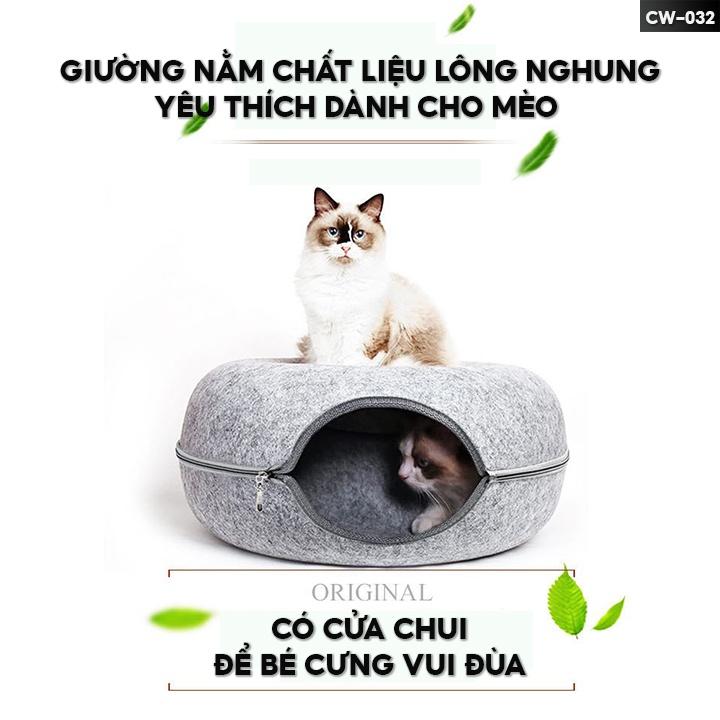 Đồ Chơi Cho Mèo Kiêm Ổ Nệm Đường Hầm Tròn Nằm Làm Bằng Nỉ Cào Móng Mèo Size 50x50x20cm CW-032