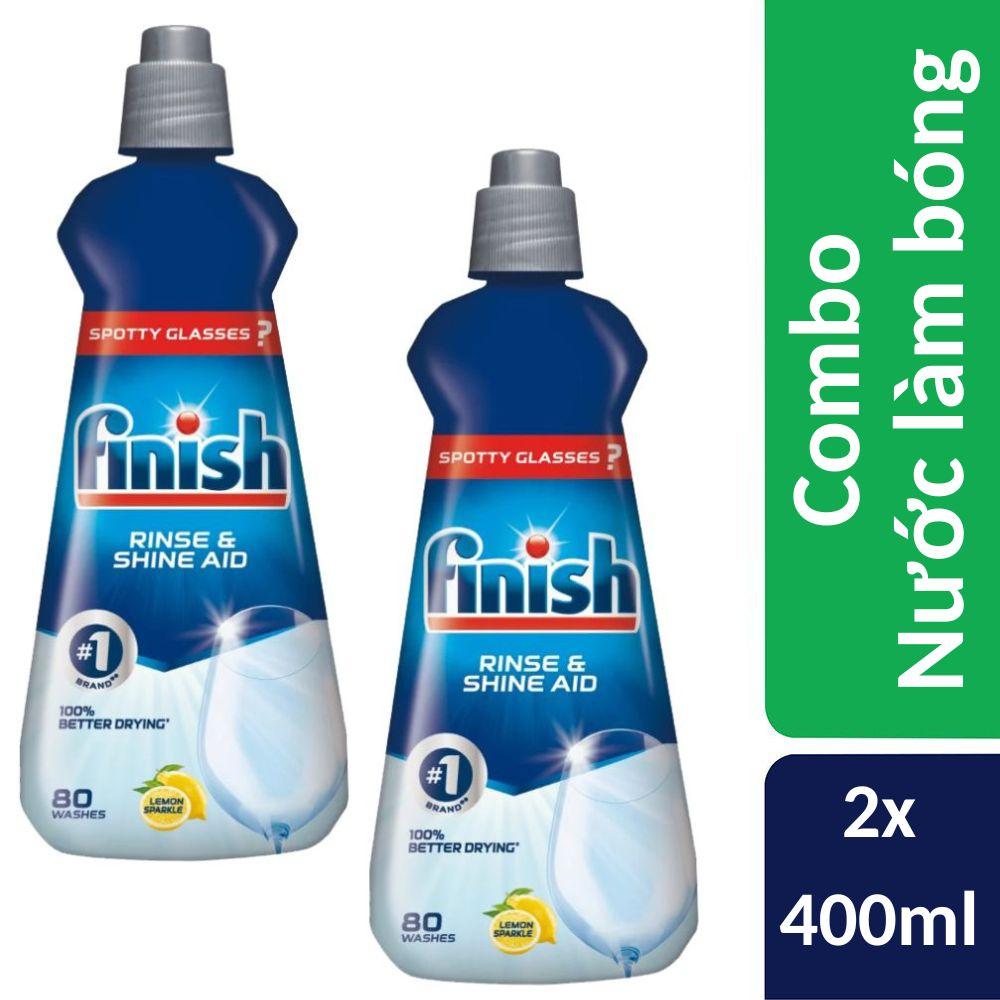 Combo 2 chai nước làm bóng và khô bát, đĩa Finish nhập khẩu Châu Âu Dishwasher Rinse & Shine Aid Lemon 400ml - hương chanh