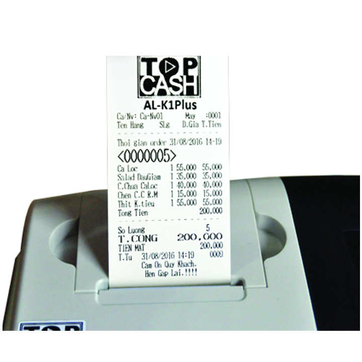 20 cuộn giấy in nhiệt dùng để in bill, in hóa đơn (thermal paper) TOPCASH K57mm phi 45mm dùng cho máy in nhiệt in hóa đơn, máy tính tiền - Hàng chính hãng