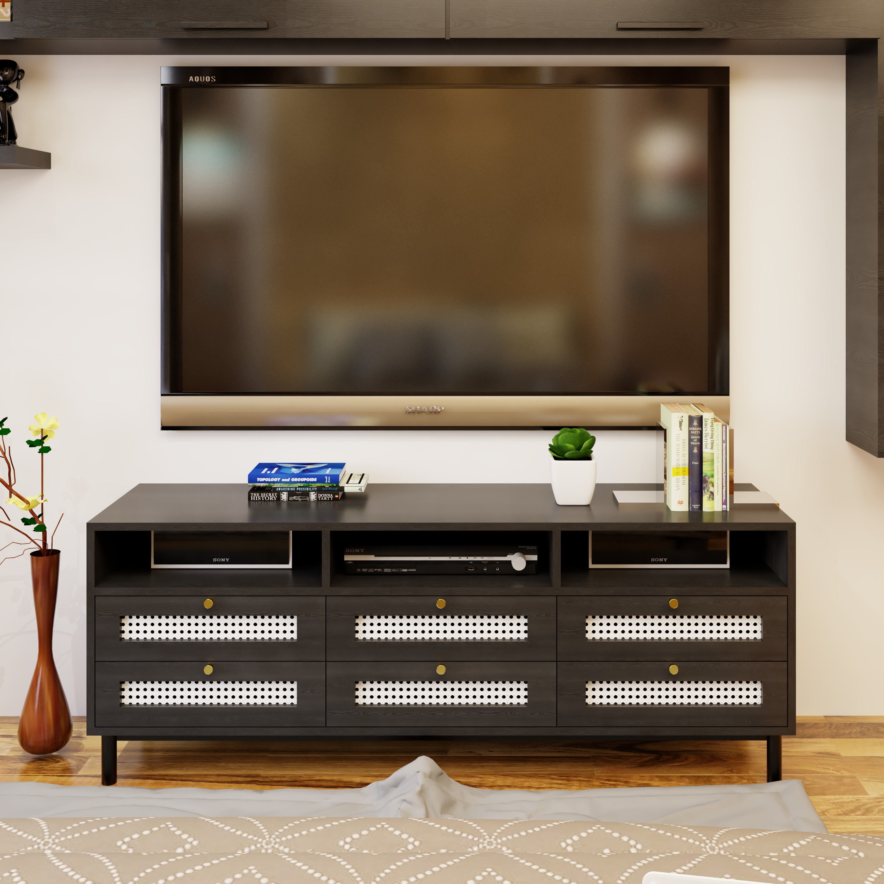 ROTAN, Kệ TV 6 ngăn kéo - chân sắt , 150cm x 40cm x 57cm , KTV_034