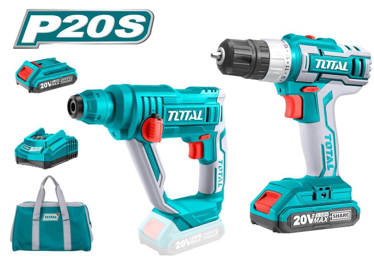 BỘ COMBO MÁY KHOAN ĐỘNG LỰC VÀ MÁY KHOAN DÙNG PIN 20V  TOTAL TCKLI2008 - HÀNG CHÍNH HÃNG