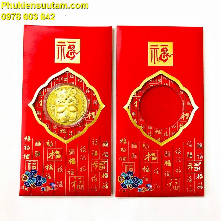 Combo 30 Bao Lì Xì Đồng Xu Con Cọp Cute Mạ Vàng, Quà tặng tiền lì xì độc lạ cho bạn bè và người thân nhân dịp năm mới 2022, kích thước 17x9x0.3cm, màu đỏ - TMT Collection - SP005486