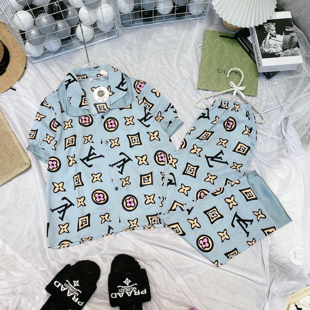 Đồ Bộ Ngủ Nguyên Set Pijama Quần Dài Tay Ngắn Lụa Mango Thiết Kế Cao Cấp Không Xù Mẫu Hot 2021