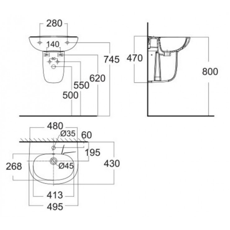 Chậu Rửa Lavabo American Standard VF-0947 + VF-0741 Codie Treo Tường