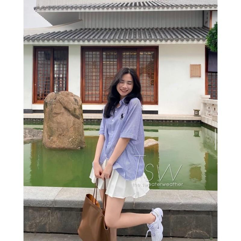 Áo sơ mi tay lỡ thêu hình hót