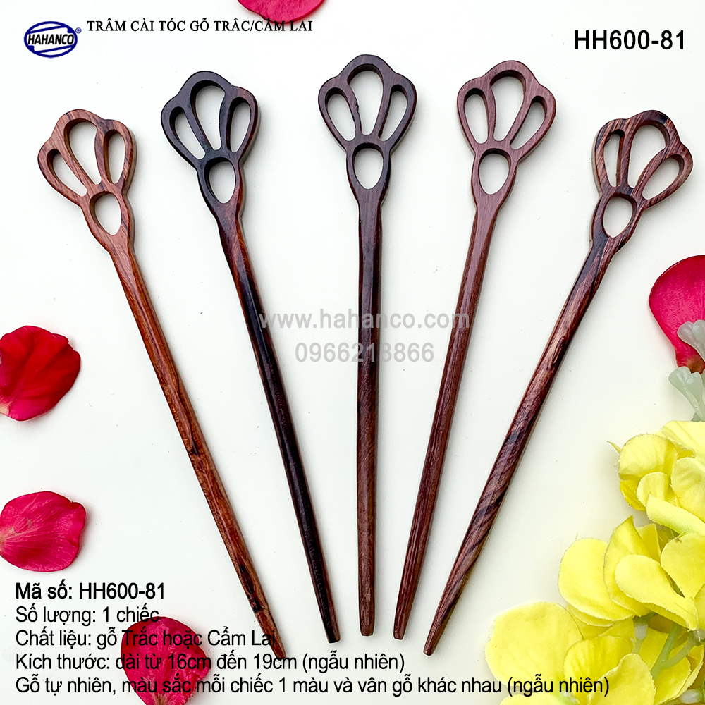 Trâm cài tóc bằng gỗ Cẩm Lai/Trắc HH600 - phong cách cổ trang, điêu khắc sang chảnh HOT TREND cho nữ - HAHANCO