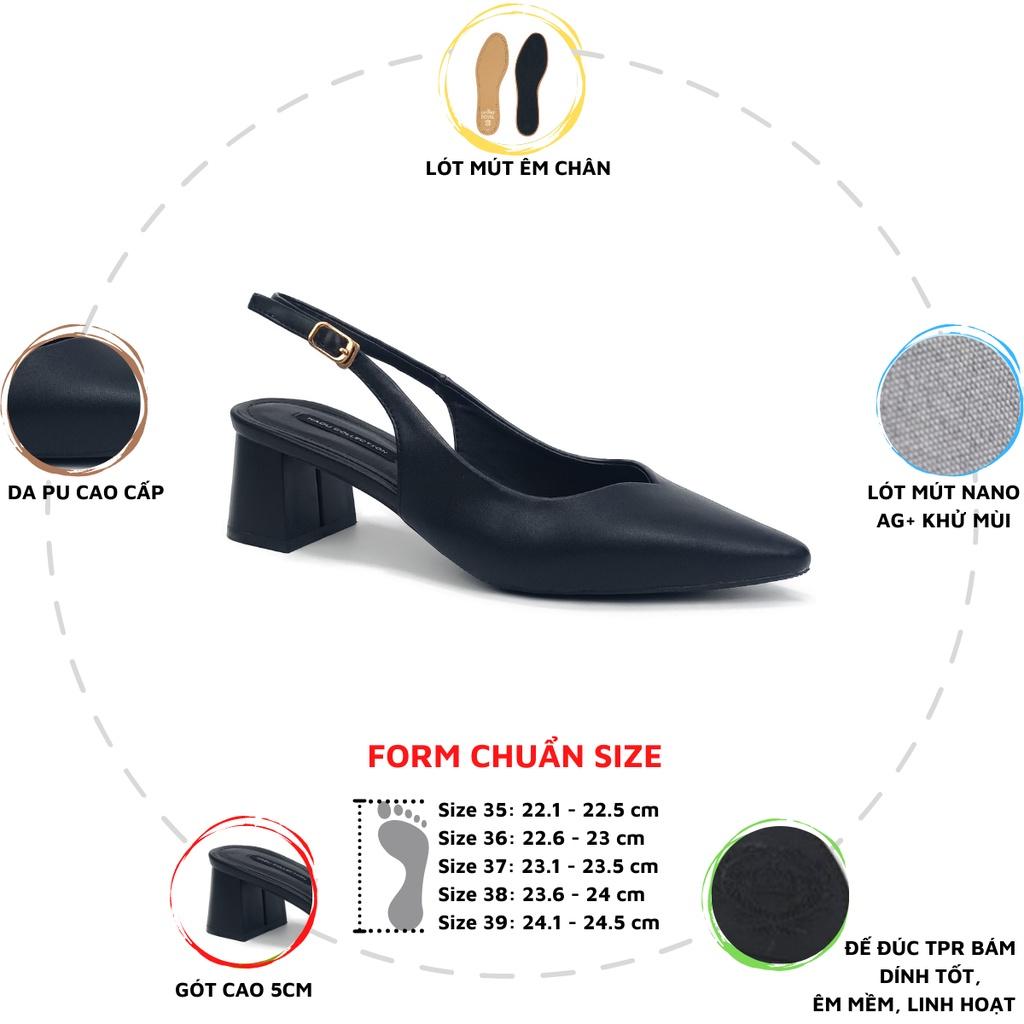 Giày sandal cao gót đế vuông 5p quai hậu SlingBack mũi nhọn Authum Heat HADU M584