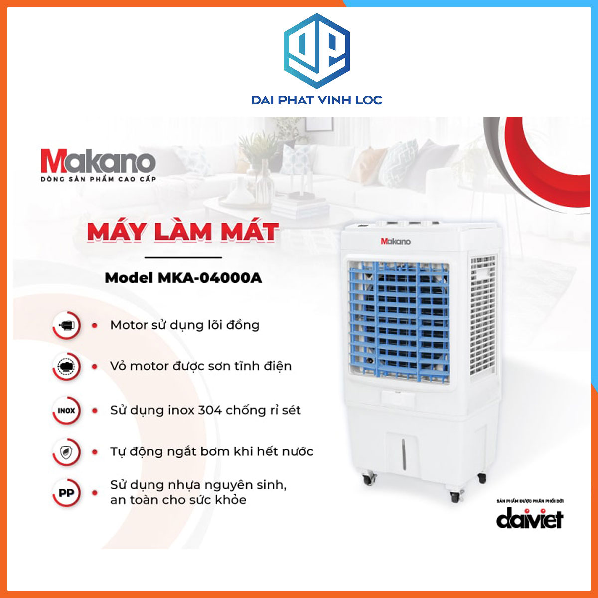 Máy làm mát không khí/ Quạt Hơi Nước Makano MKA-04000A Dung Tích 33L - Công Suất 110W - Bảo Hành 12 Thang