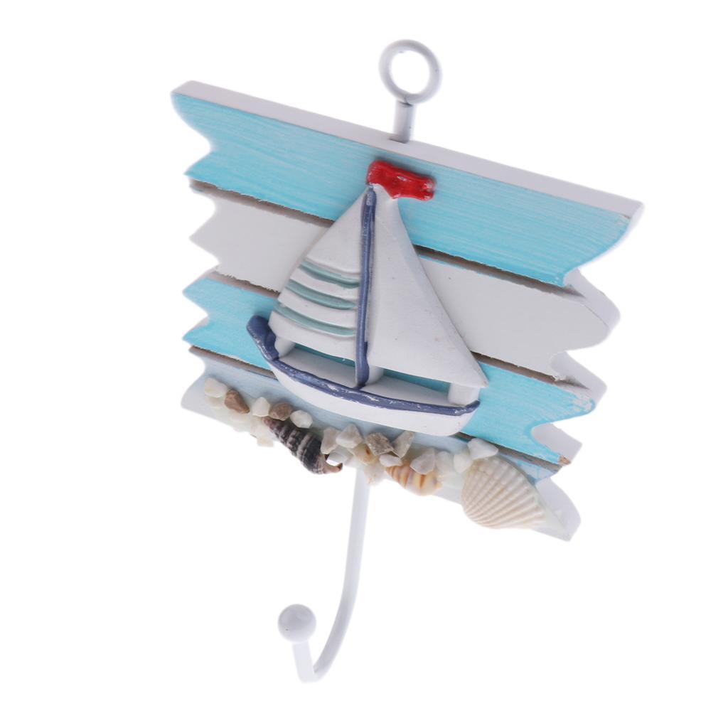 2pcs Nautical Decorative Seaside Wood &amp; Metal Hanger Coat Hooks Wall Rack