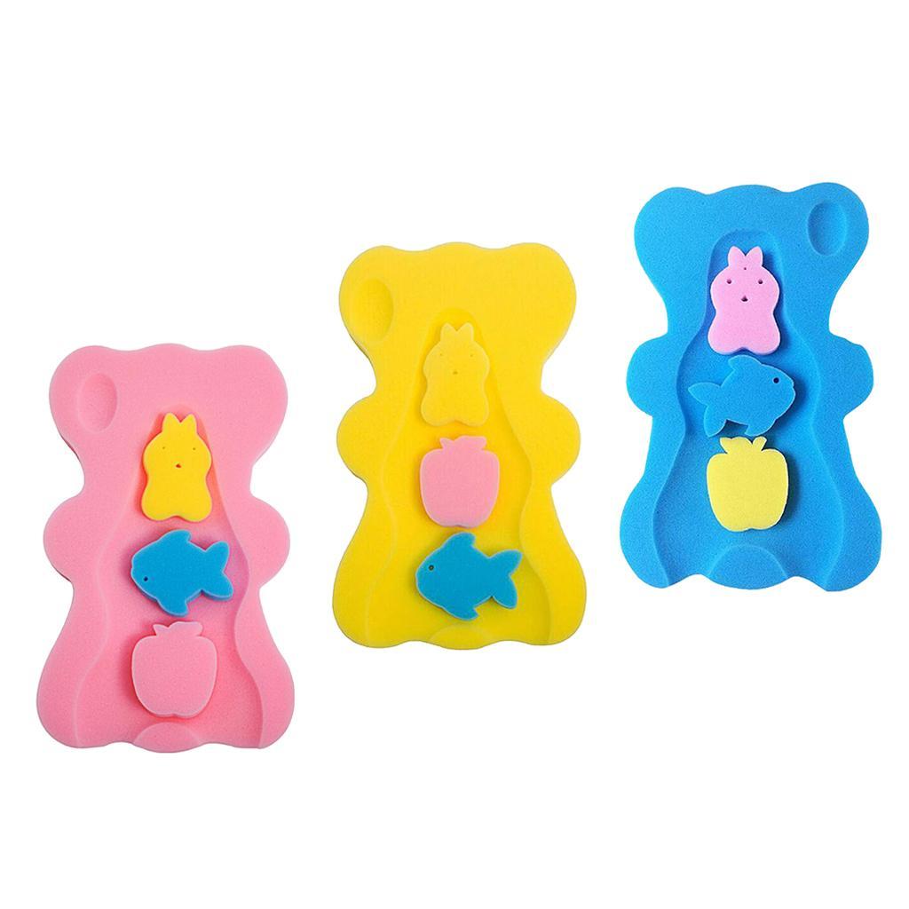 3pcs Cute Bath Sponge Infant Bath Cushion Comfy And Skid Proof Bathing Mat