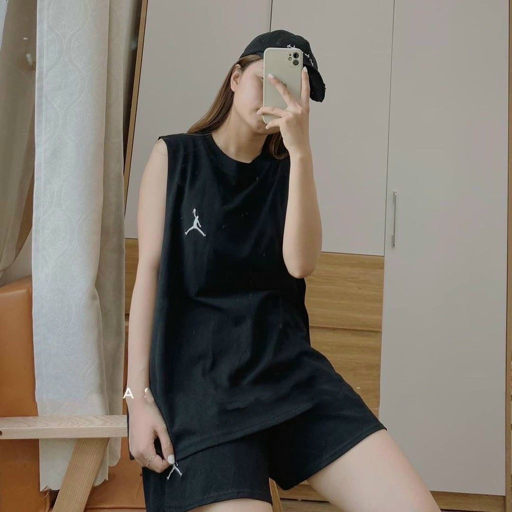 Set Đồ Bộ Mặc Nhà Nữ - Bộ Ngủ Logo - FREESHIP RẺ ĐẸP - Áo Thun Cotton 3 Lỗ Phối Quần Short Đùi