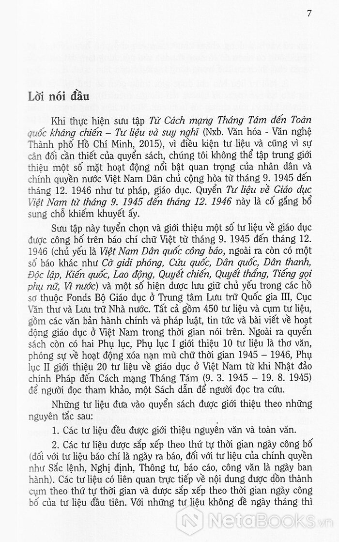 TƯ LIỆU VỀ GIÁO DỤC VIỆT NAM - Từ Tháng 9. 1945 Đến Tháng 12. 1946 (Bìa Cứng)