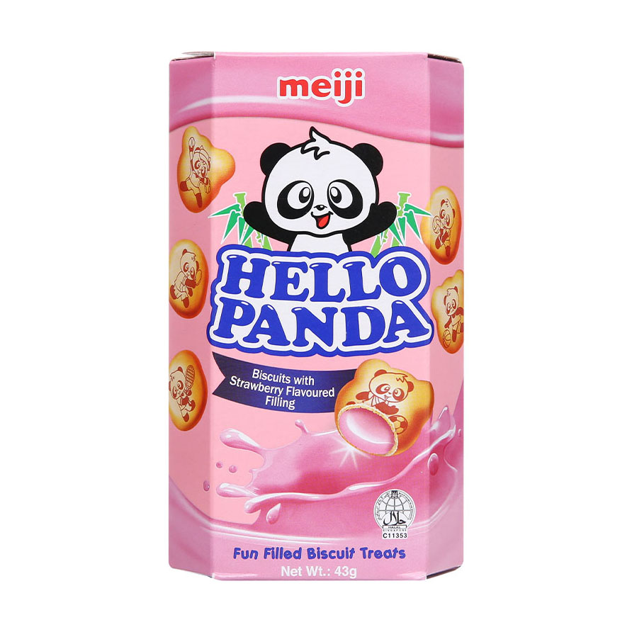 [Made in Singapore] Lốc 10 Bánh Hello Meiji Panda  dâu 43gr