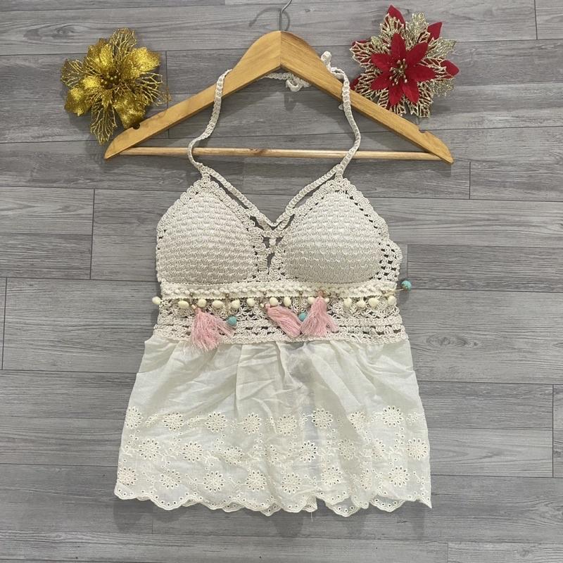 Áo bra len móc phối vải boy bikini đi biển cực xinh