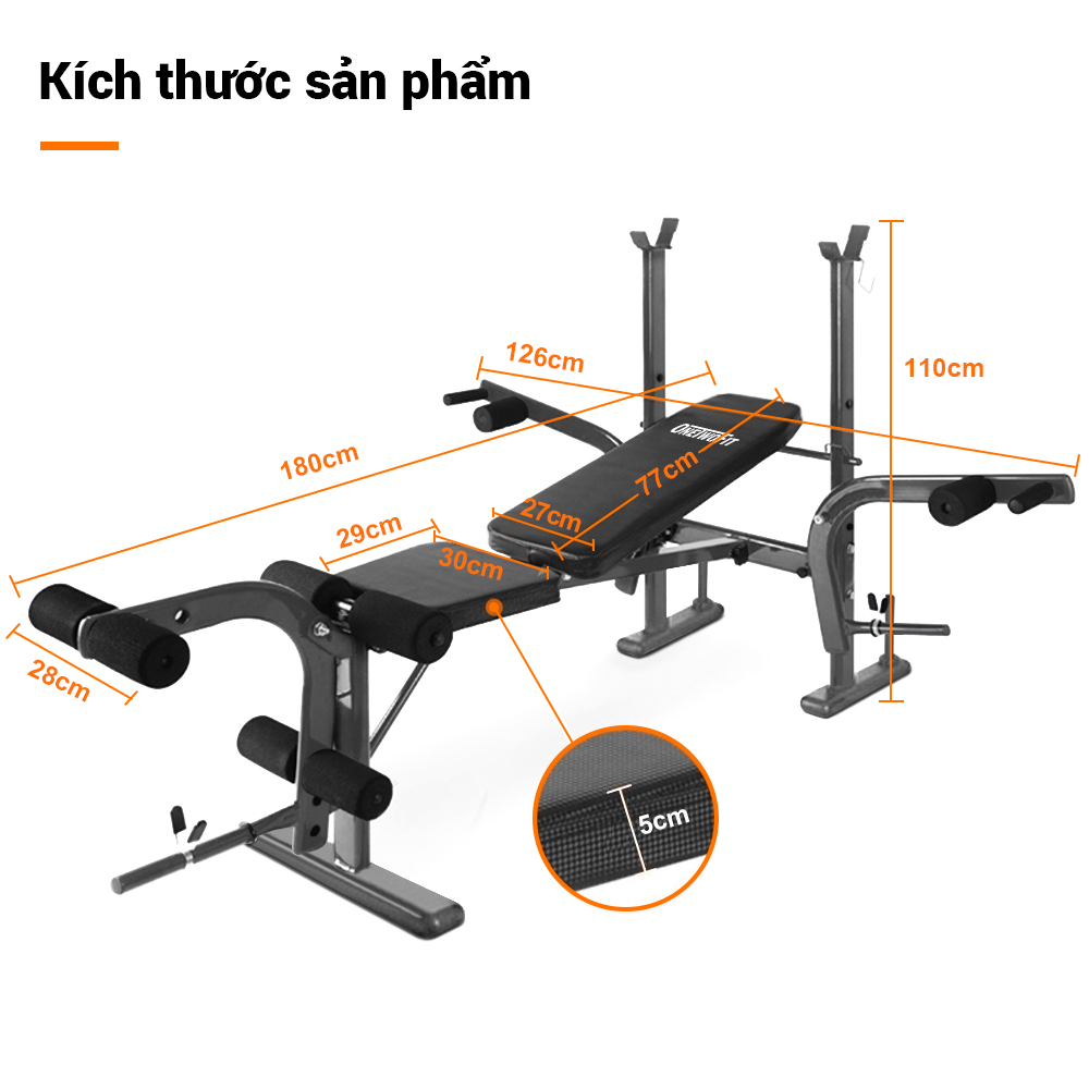 OneTwoFit 6 trong 1 Bài tập ngồi lên ghế tập tạ đa chức năng Với Giá treo tạ tập tại nhà OT039Z