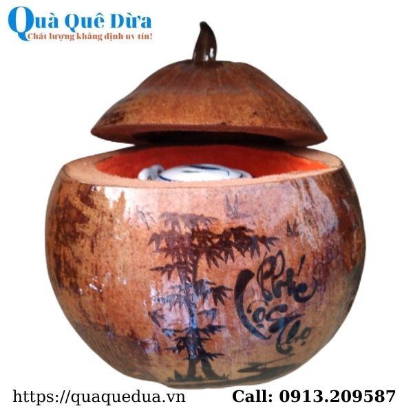 Bình Giữ Ấm Trà Trái Dừa Hoa Văn Lồng Chữ “Phúc Lộc Thọ” Và Bình Trà 400 - 950ml - Sản Phẩm Được Sản Xuất Tại Bến Tre