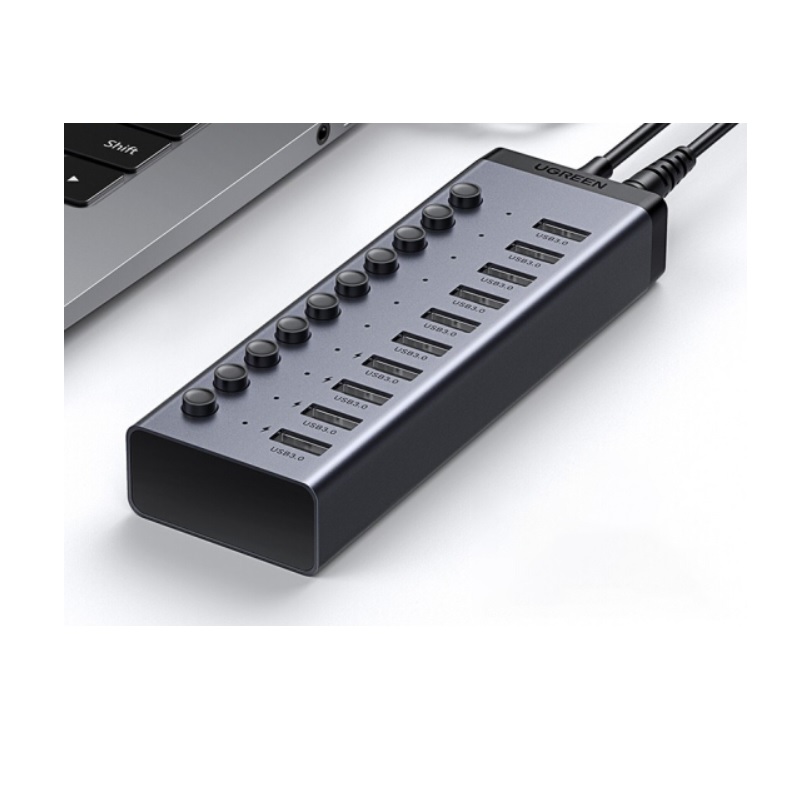 Bộ chia HUB USB 3.0 kèm cáp Usb c to type A Ugreen 30778 1M 7 cổng màu đen có công tắc CM481 - HÀNG CHÍNH HÃNG