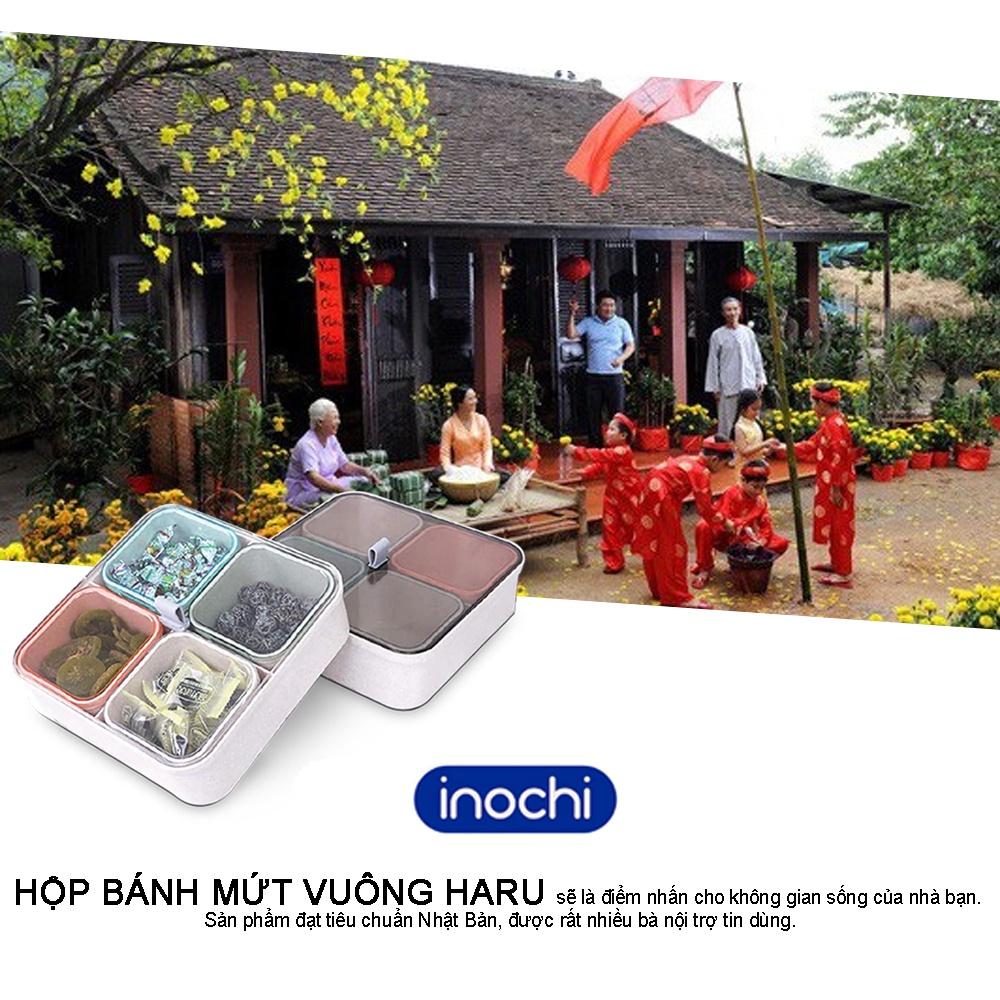 Hộp mứt tết đựng bánh kẹo Haru inochi khay đựng mứt nhựa vuông 4 ngăn cao cấp