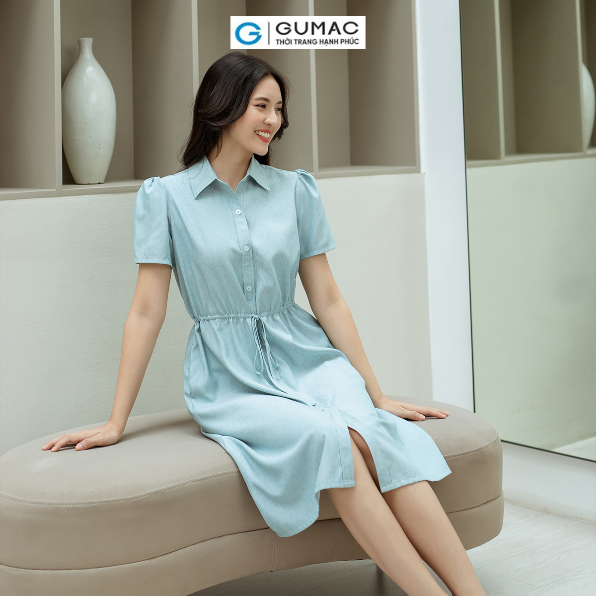 Đầm suông rút dây eo GUMAC DD08026